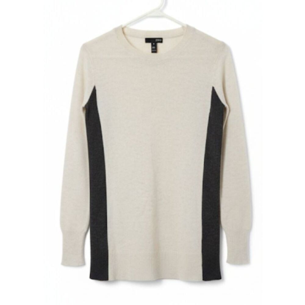 Aqua cashmere womens small sweater gray cream gray light cashmere color block